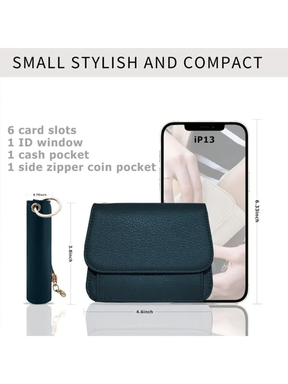 Slim RFID Blocking Women's Wallet with Coin Pocket, ID Window & Keychain - Lake